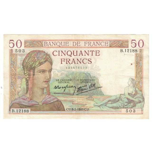 Frankreich, 50 Francs, Cérès, 1940, P. Rousseau and R. Favre-Gilly