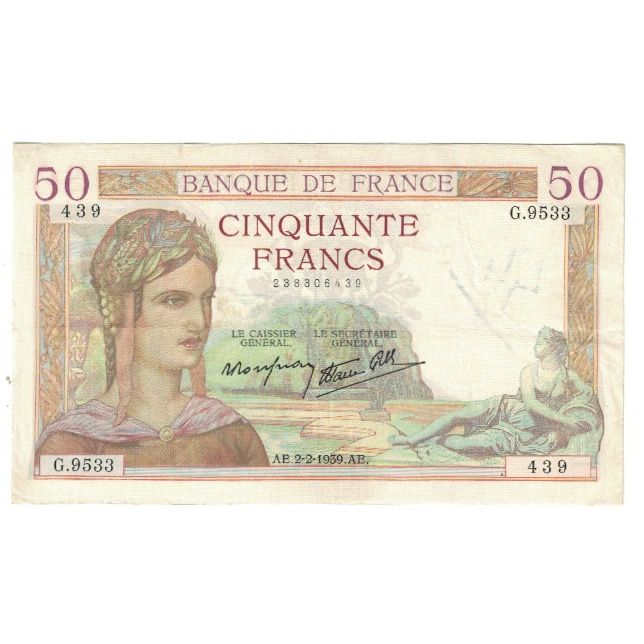Frankreich, 50 Francs, Cérès, 1939, P. Rousseau and R. Favre-Gilly