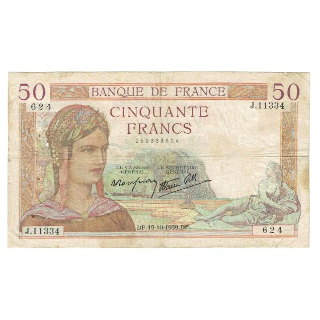 Frankreich, 50 Francs, Cérès, 1939, P. Rousseau and R. Favre-Gilly