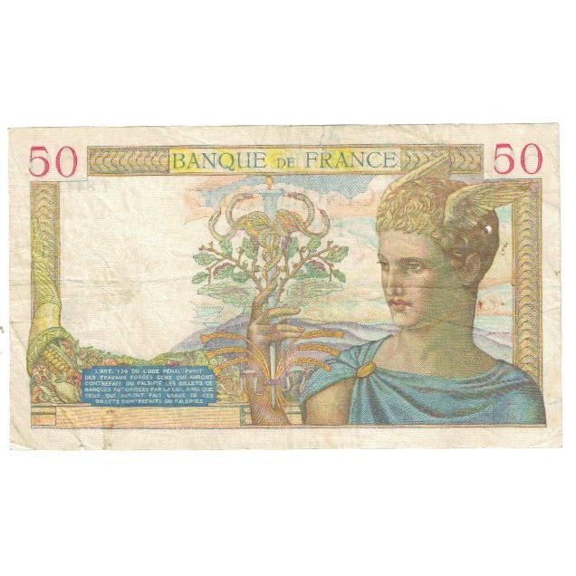 France, 50 Francs, Cérès, 1938, P. Rousseau and R. Favre-Gilly, 1938-09-15