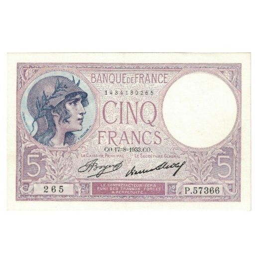 France, 5 Francs, Bleu, 1933, E.Picard-J.Laferrière, 1933-08-17, UNC(63)