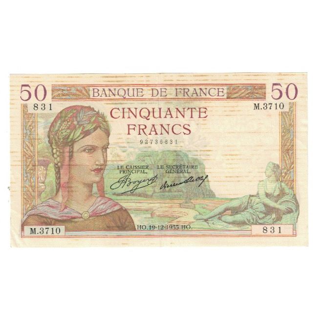 Francia, 50 Francs, Cérès, 1935, P. Rousseau and R. Favre-Gilly, 1935-12-19