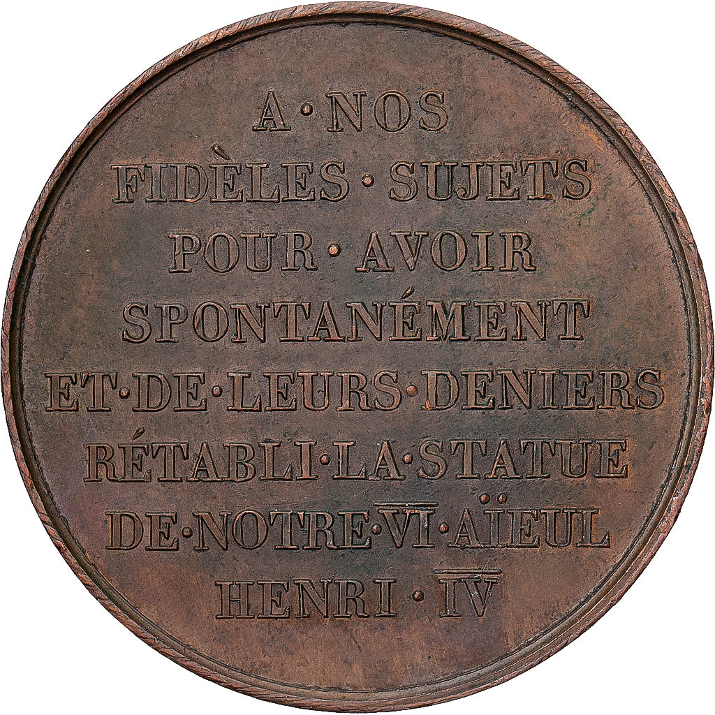 France, Medal, Louis XVIII, Rétablissement de la statue d'Henri IV, History