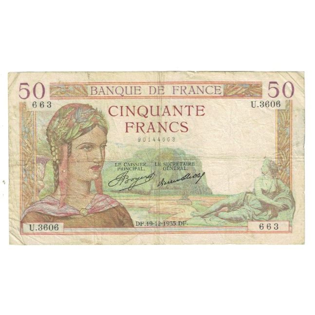 Francia, 50 Francs, Cérès, 1935, P. Rousseau and R. Favre-Gilly, 1935-12-19