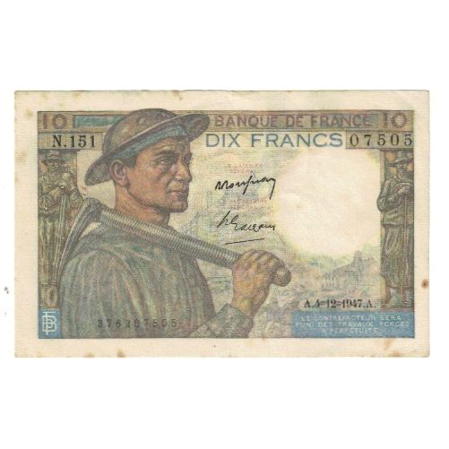 Frankreich, 10 Francs, Mineur, 1947, P. Rousseau and R. Favre-Gilly, 1947-12-04