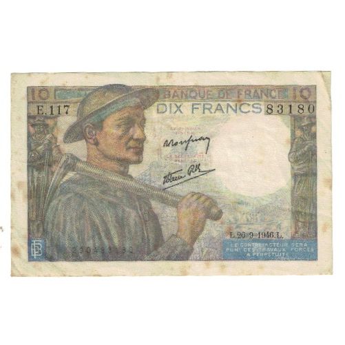 France, 10 Francs, Mineur, 1946, P. Rousseau and R. Favre-Gilly, 1946-09-26