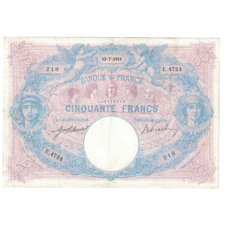 France, 50 Francs, Bleu et Rose, 1913, E.Picard-J.Laferrière, 1913-07-12