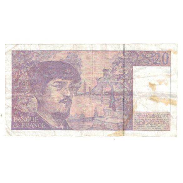 France, 20 Francs, Debussy, 1990, STROHL TRONCHE DENTAUD, EF(40-45)