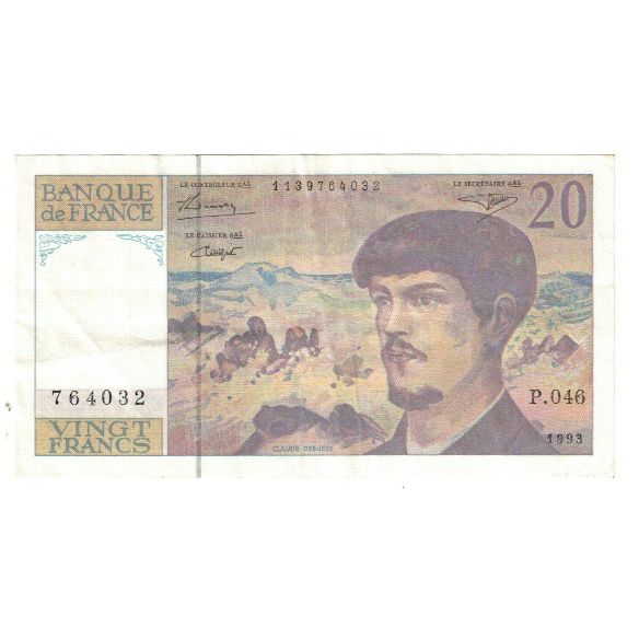 France, 20 Francs, Debussy, 1993, STROHL TRONCHE DENTAUD, EF(40-45)