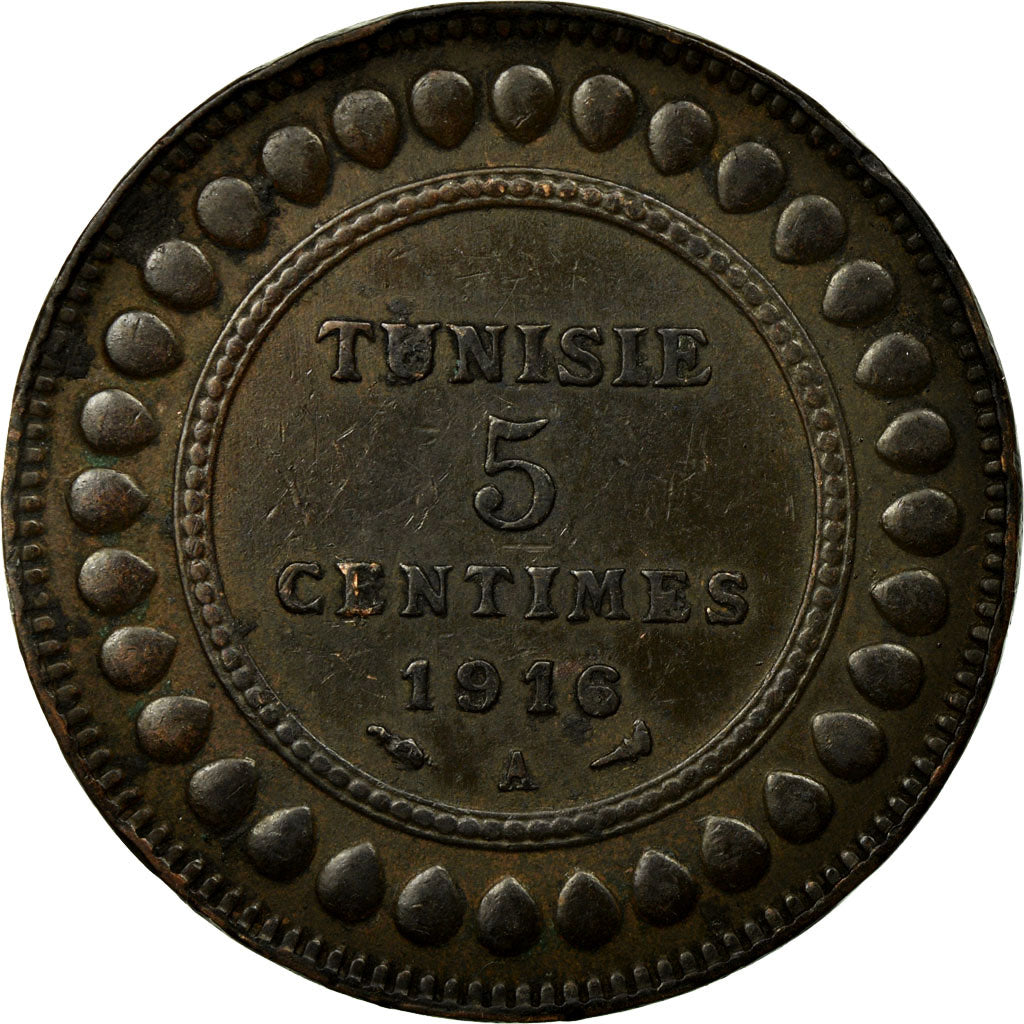 Coin, Tunisia, Muhammad al-Nasir Bey, 5 Centimes, 1916, Paris, EF(40-45)