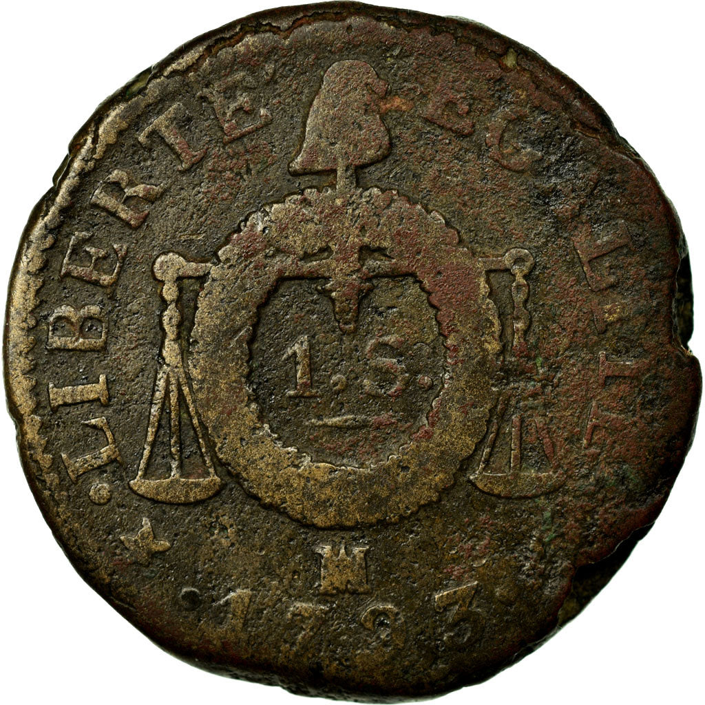 Coin, France, Sol aux balances françoise, Sol, 1793, Marseille, VG(8-10)