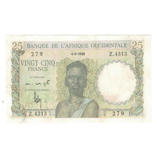 Banknot, Francuska Afryka Zachodnia, 25 Francs, 1948, 1948-06-04, KM:38