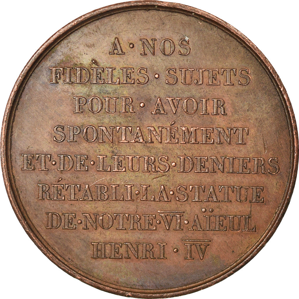 Francia, medaglia, Louis XVIII, Rétablissement de la statue d'Henri IV