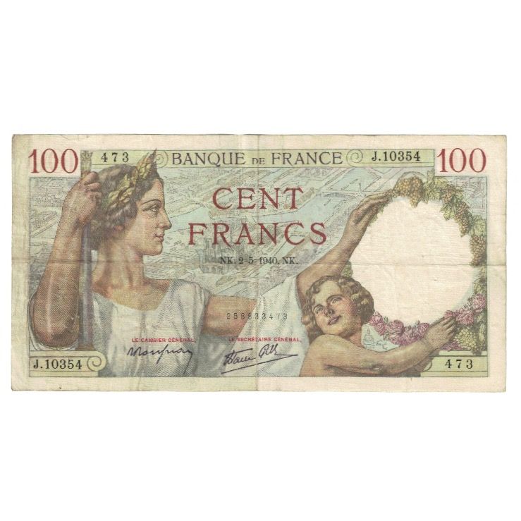 Francia, 100 Francs, Sully, 1940, P. Rousseau and R. Favre-Gilly, 1940-05-02