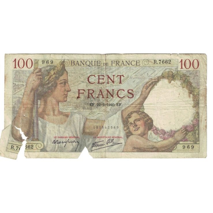 Francia, 100 Francs, Sully, 1940, P. Rousseau and R. Favre-Gilly, 1940-02-22
