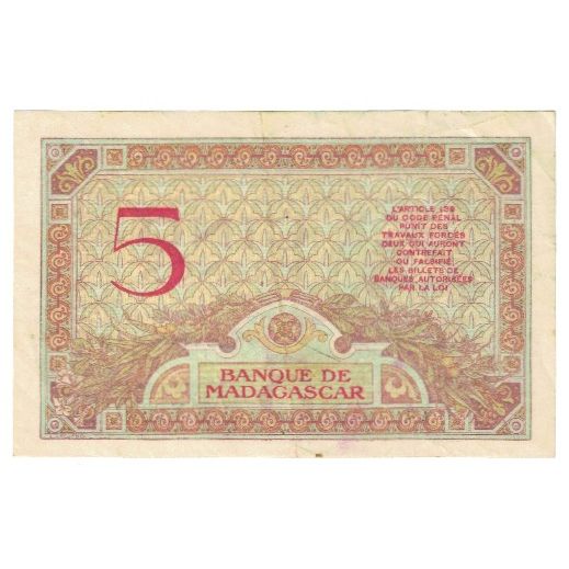 Banknote, Madagascar, 5 Francs, KM:35, EF(40-45)