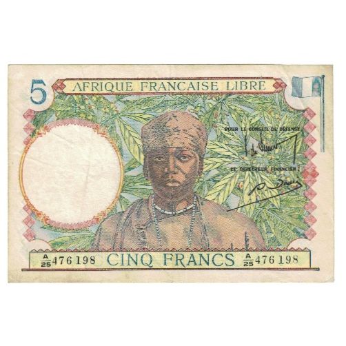Billete, 5 Francs, África ecuatorial francesa, KM:6a, MBC+