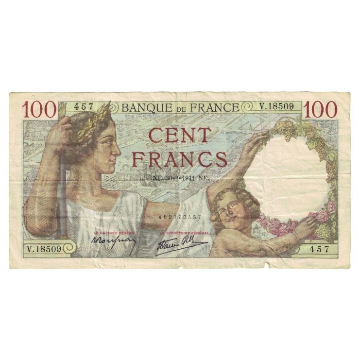 Frankrijk, 100 Francs, Sully, 1941, P. Rousseau and R. Favre-Gilly, 1941-01-30