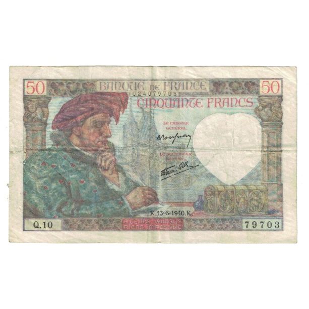 France, 50 Francs, Jacques Coeur, 1940, P. Rousseau and R. Favre-Gilly