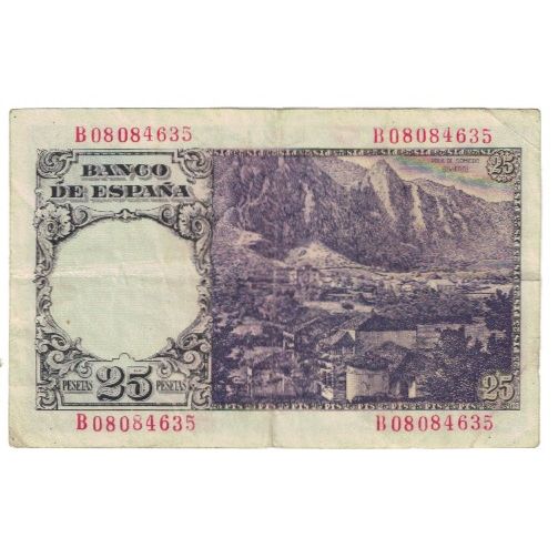 Biljet, Spanje, 25 Pesetas, 1946, 1946-02-19, KM:130a, TTB
