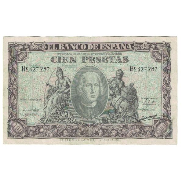 Nota, Espanha, 100 Pesetas, 1940, 1940-01-09, KM:118a, EF(40-45)