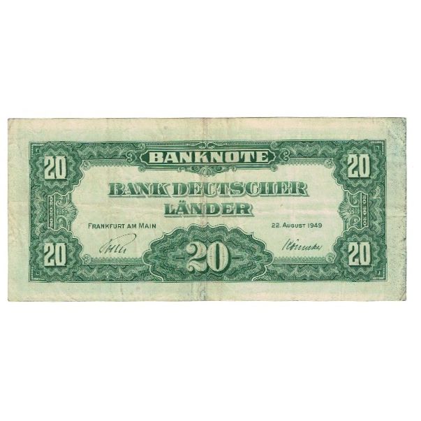 Geldschein, Bundesrepublik Deutschland, 20 Deutsche Mark, 1949, 1949-08-22