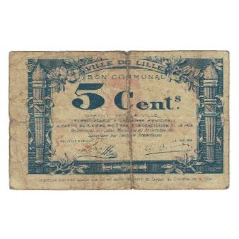 France, Lille, 5 Centimes, 1912, Bon Communal, VF(20-25), Pirot:59-1630