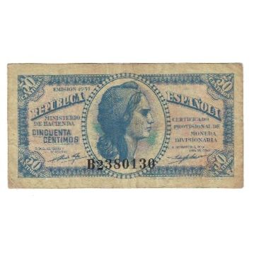Geldschein, Spanien, 50 Centimos, 1937, KM:93, SS