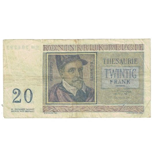 Banknote, Belgium, 20 Francs, 1956, 1956-04-03, KM:132a, VF(20-25)