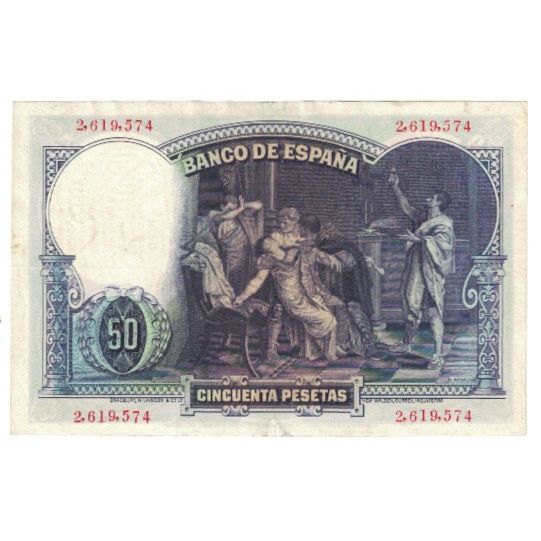 Biljet, Spanje, 50 Pesetas, 1931, 1931-04-25, KM:82, SUP
