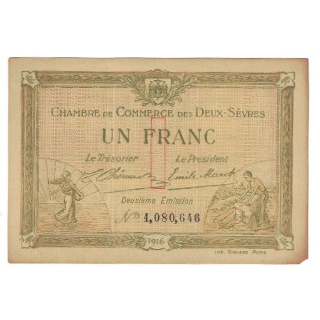 Francia, Deux-Sèvres, 1 Franc, 1916, BB, Pirot:93-8