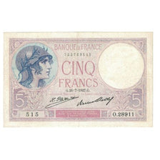 France, 5 Francs, Violet, 1927, 1927-07-21, AU(55-58), Fayette:3.11, KM:83
