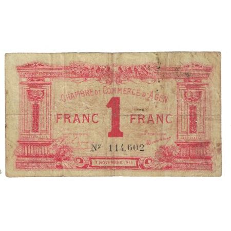 France, Agen, 1 Franc, 1914, VF(20-25), Pirot:2-14