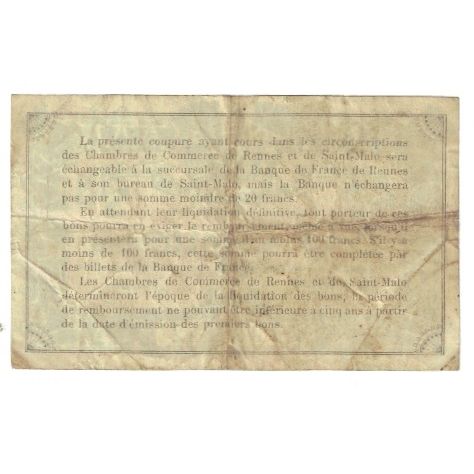 França, Rennes et Saint-Malo, 50 Centimes, 1915, VF(30-35), Pirot:105-13