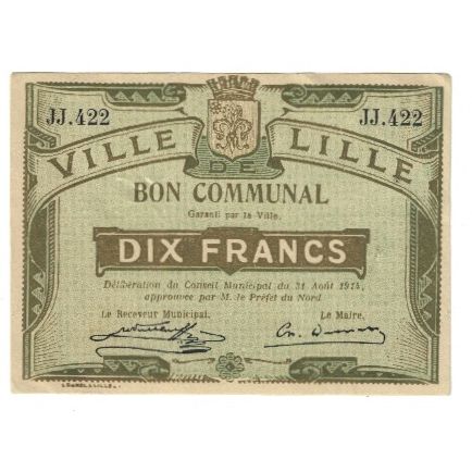 France, Lille, 10 Francs, 1914, AU(50-53), Pirot:59-1604