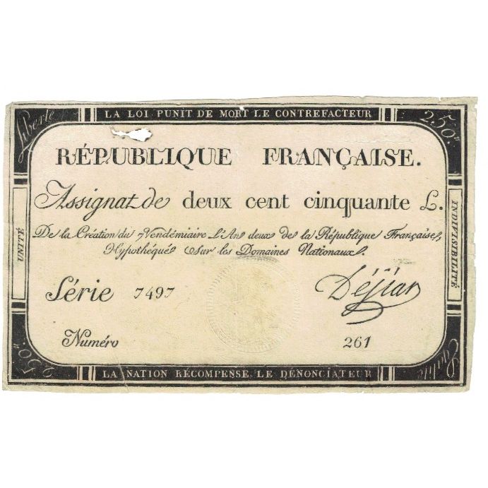 Francja, 250 Livres, 1793, Say, 1793, EF(40-45), KM:A75