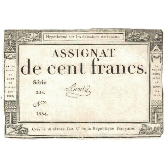 France, 100 Francs, 1794-1795, Lassia, EF(40-45), KM:A78