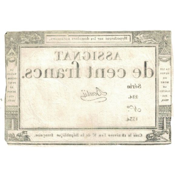 France, 100 Francs, 1794-1795, Lassia, EF(40-45), KM:A78