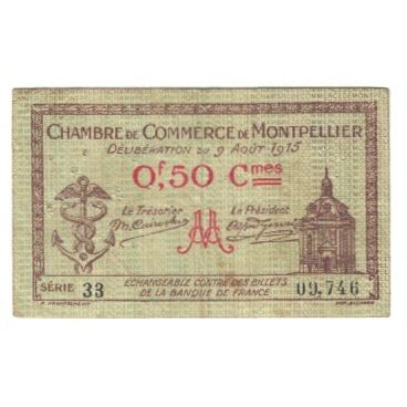 Frankrijk, Montpellier, 50 Centimes, 1915, TB, Pirot:85-1