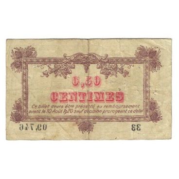 Frankrijk, Montpellier, 50 Centimes, 1915, TB, Pirot:85-1