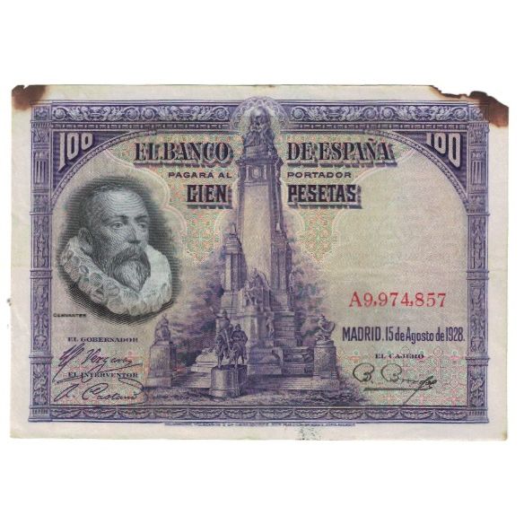 Nota, Espanha, 100 Pesetas, 1928, 1928-08-15, KM:76a, F(12-15)