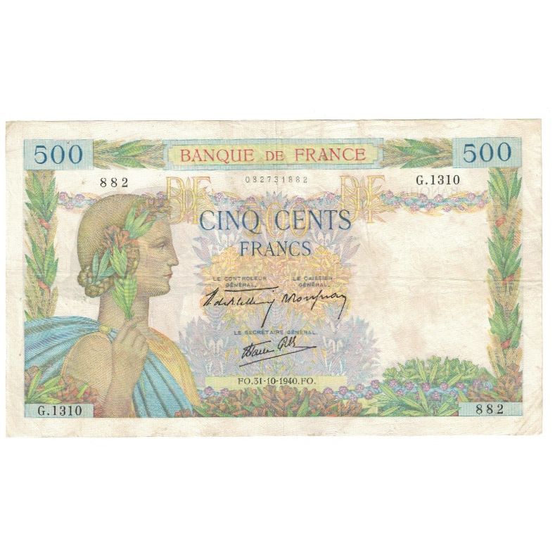 France, 500 Francs, La Paix, 1940, P. Rousseau and R. Favre-Gilly, 1940-10-31