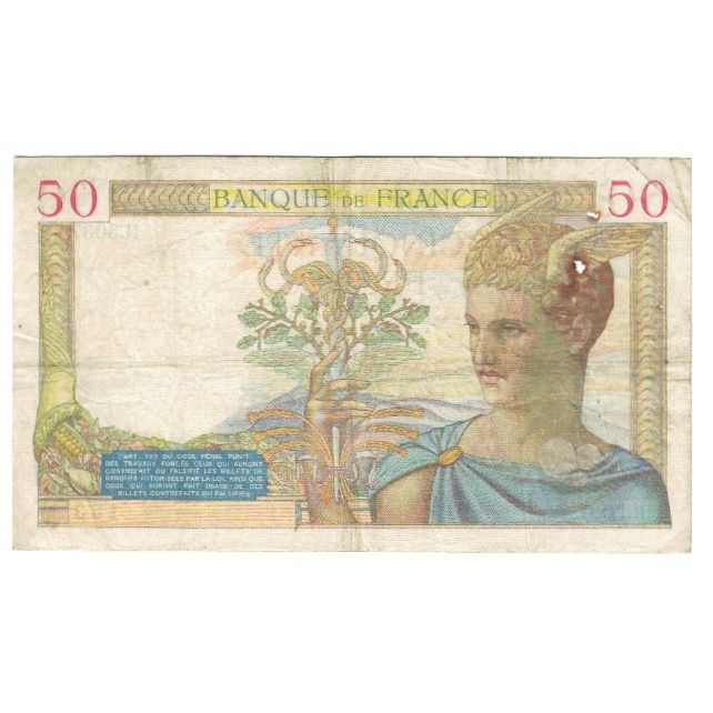 France, 50 Francs, Cérès, 1936, P. Rousseau and R. Favre-Gilly, 1936-09-17, B