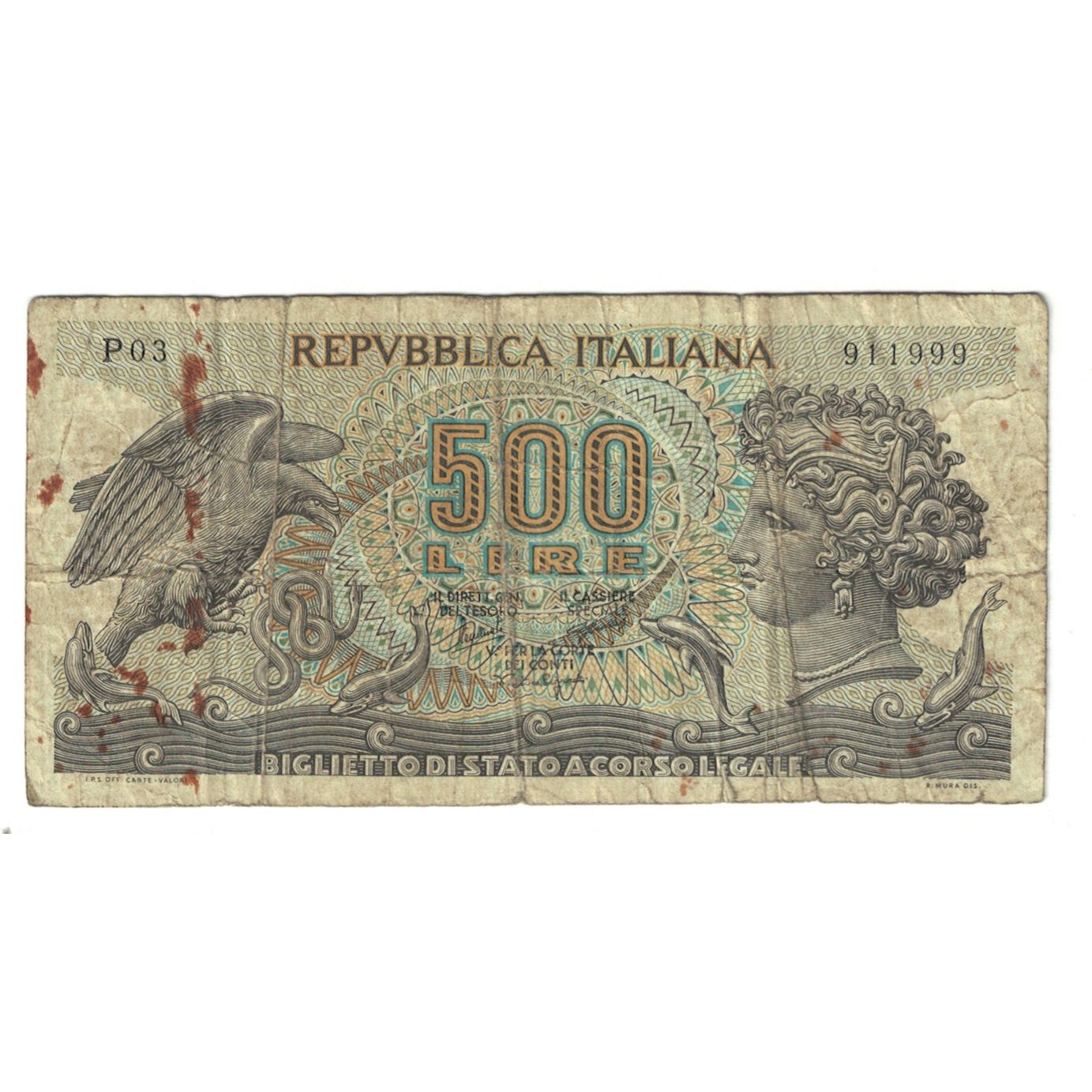 Geldschein, Italien, 500 Lire, 1966, 1966-06-20, KM:93a, SGE