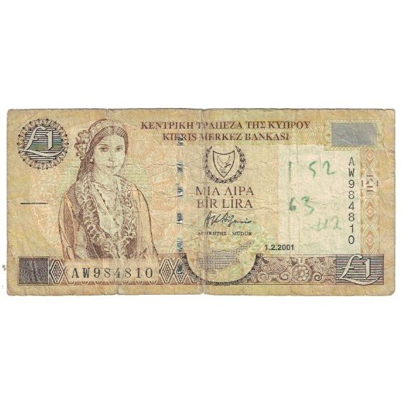 Banknote, Cyprus, 1 Pound, 2001, 2001-02-01, KM:60d, F(12-15)