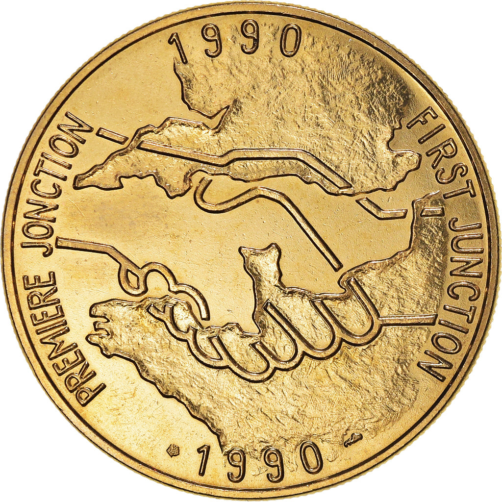 Francia, medalla, Tunnel sous la Manche - First Junction, 1990, FDC, Bronce