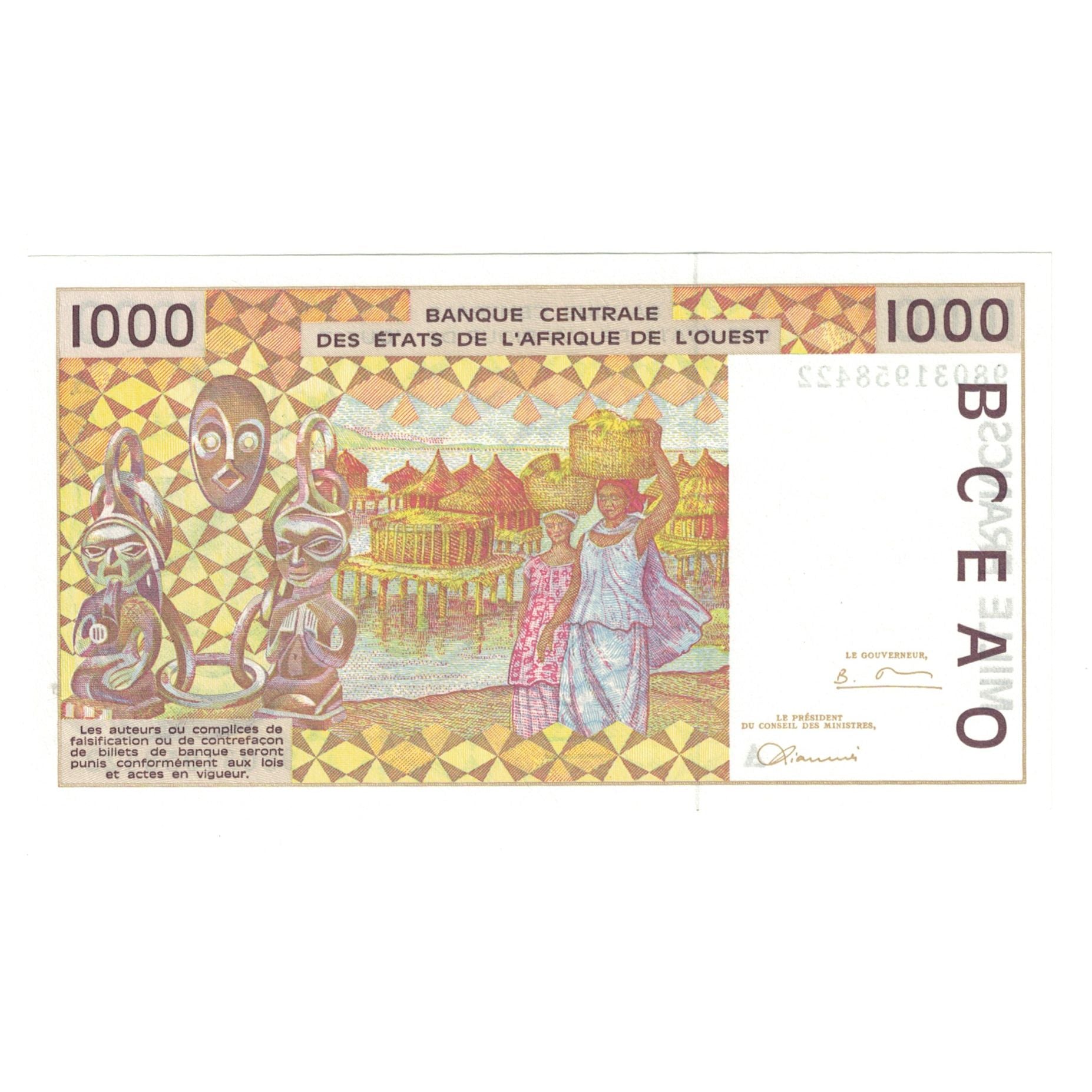 Banknote, West African States, 1000 Francs, KM:111Ai, UNC(65-70)