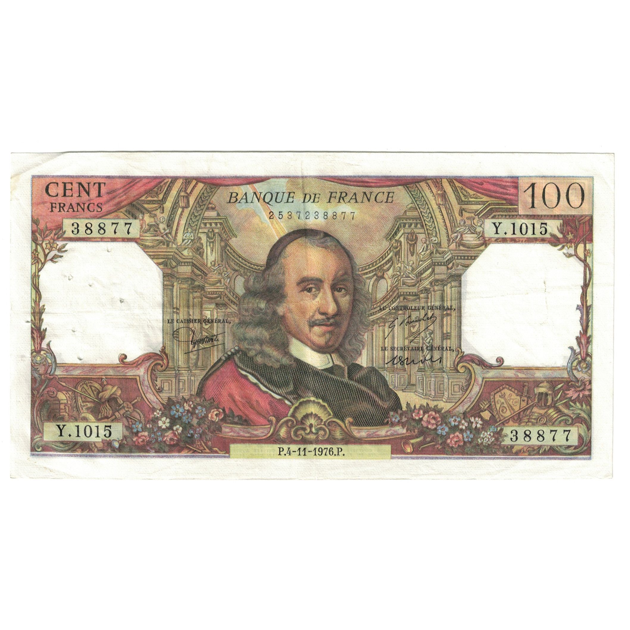 França, 100 Francs, Corneille, 1976, Y.1015, AU(50-53), Fayette:65.55, KM:149f