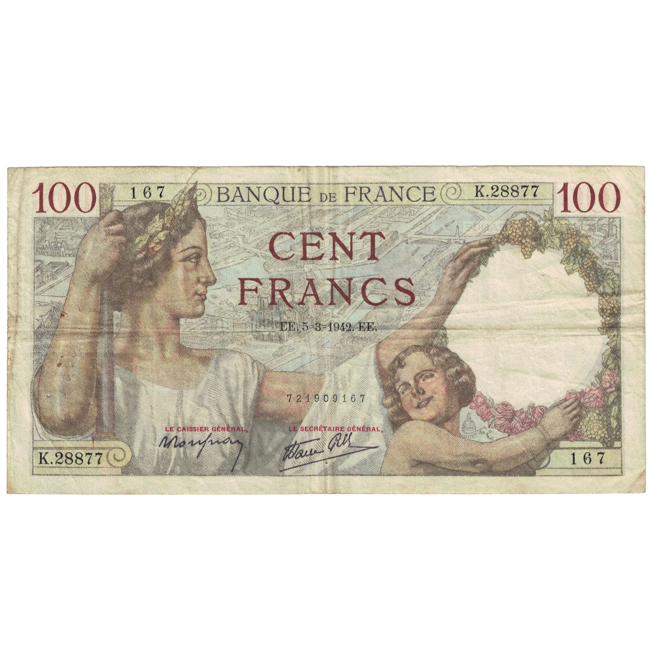 Francia, 100 Francs, Sully, 1942, K.28877, BC, Fayette:26.67, KM:94