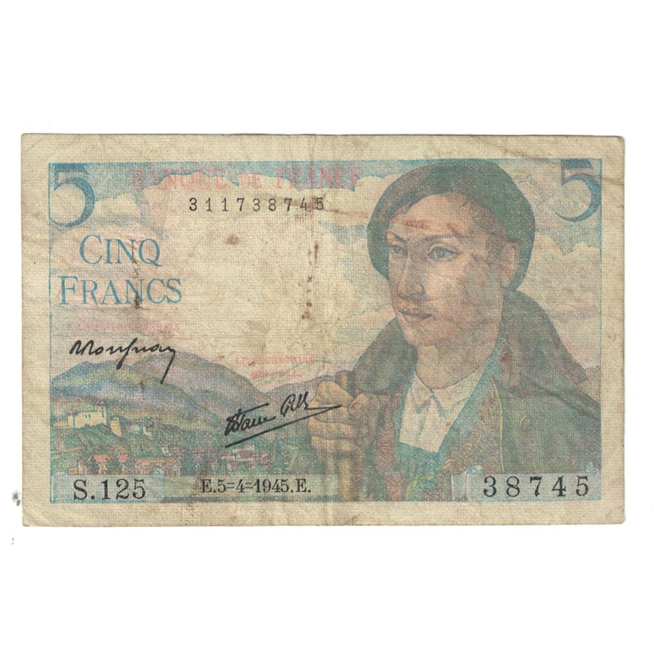 Francja, 5 Francs, Berger, 1945, S.125, VF(30-35), Fayette:05.06, KM:98a
